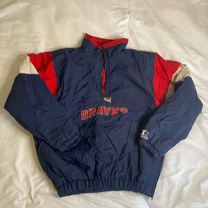 VINTAGE Starter Jacket Braves Windbreaker Pullover Mens Large Bright Visual